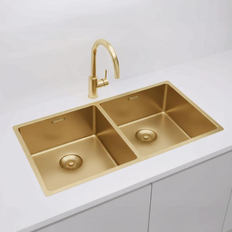 Pure.Sink Prestige Dubbel Guld diskbänk 82x40 cm 10mm radie undermontering, planmontering och övermontering PPG404040-60