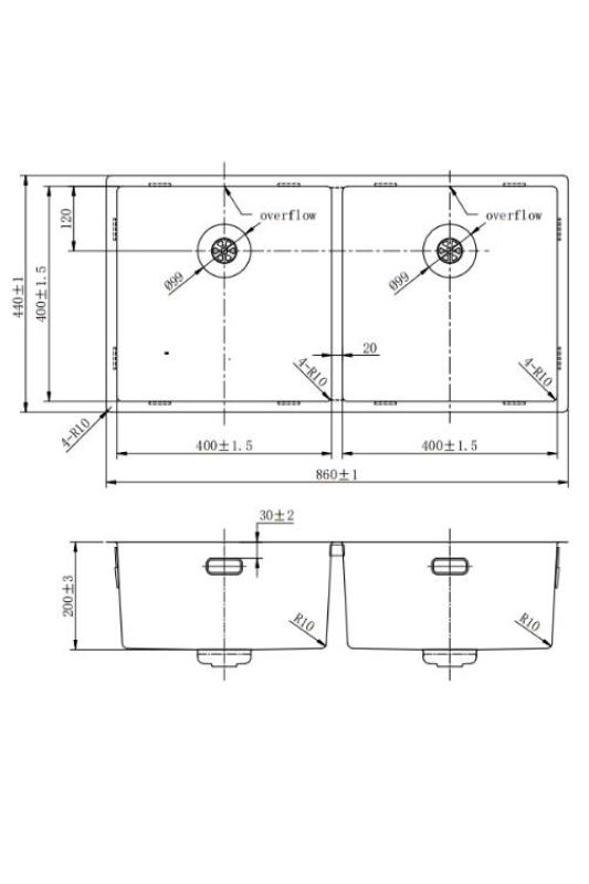 Pure.Sink Prestige Dubbel Guld diskbänk 82x40 cm 10mm radie undermontering, planmontering och övermontering PPG404040-60