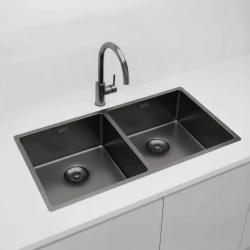Pure.Sink Prestige Dubbel Gun metal diskbänk 82x40 cm 10mm radie undermontering, planmontering och överbyggnad PPG404040-61