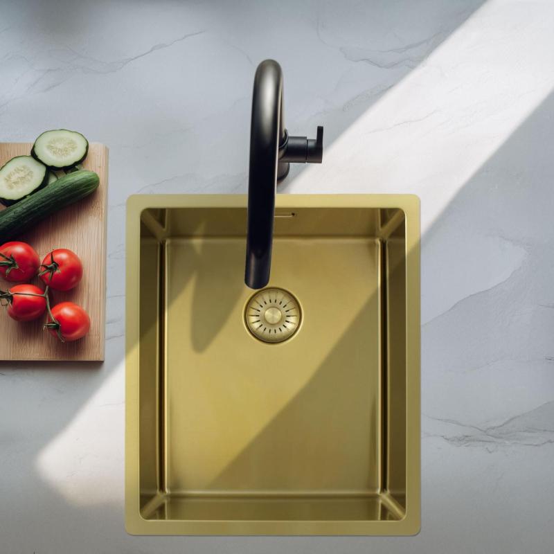 Pure.Sink Exclusivo Guld diskbänk 34x40 cm 10mm radie undermonterad, planmonterad och övermonterad PEX3440-60