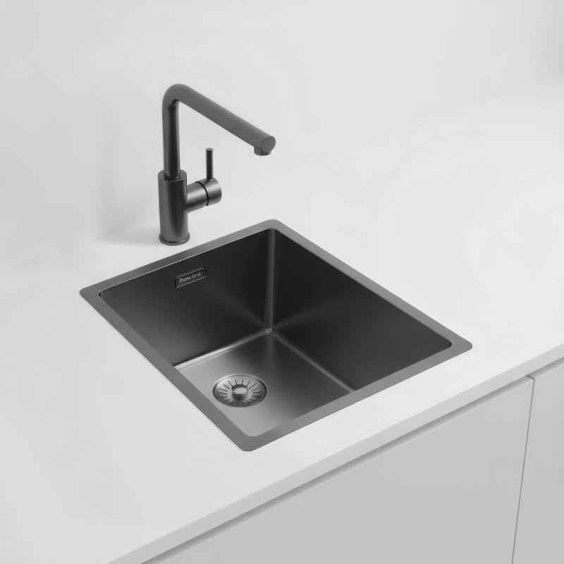 Pure.Sink Exclusivo Gun metal diskbänk 34x40 cm 10mm radie undermontering, planmontering och övermontering PEX3440-61