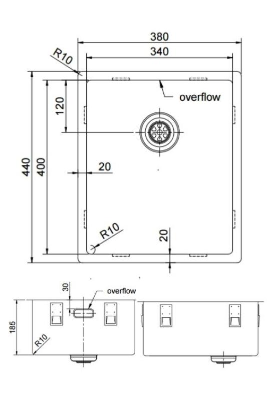 Pure.Sink Exclusivo Gun metal diskbänk 34x40 cm 10mm radie undermontering, planmontering och övermontering PEX3440-61
