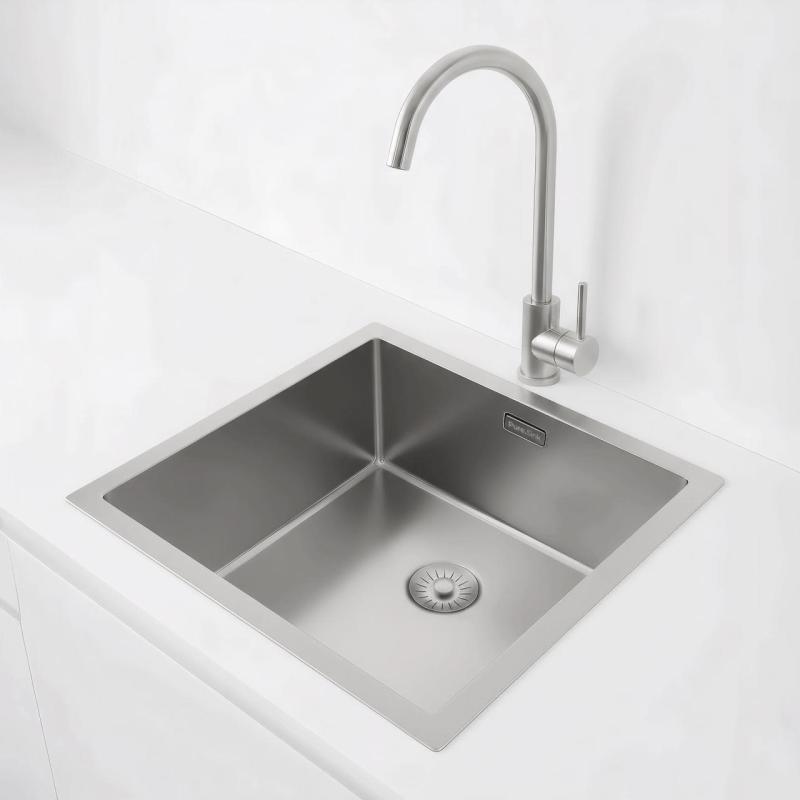 Pure.Sink Exclusivo RVS diskbänk 40x40 cm 10mm radie underbyggnad, planbyggnad och överbyggnad PEX4040-02