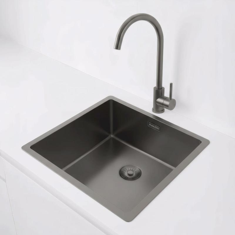 Pure.Sink Exclusivo Gun metal diskho 40x40 cm 10mm radie underbyggnad, planbyggnad och överbyggnad PEX4040-61