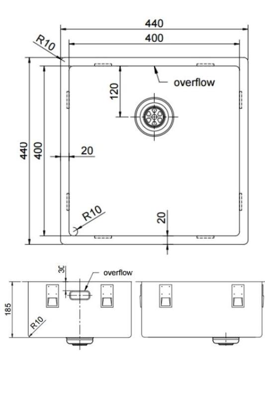 Pure.Sink Exclusivo Koppar diskho 40x40 cm 10mm radie undermontering, planmontering och toppmontering PEX4040-62