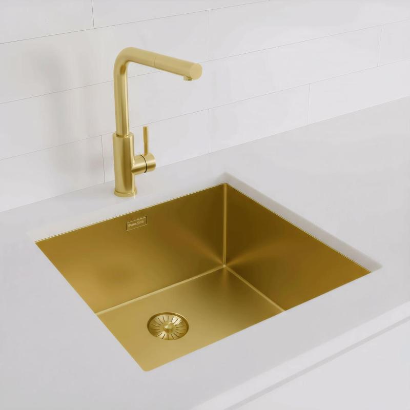 Pure.Sink Exclusivo Guld diskbänk 45x40 cm 10mm radie underbyggnad, planbyggnad och överbyggnad PEX4540-60