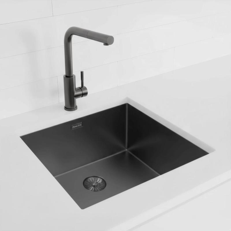 Pure.Sink Exclusivo Gun metal diskho 45x40 cm 10mm radie undermontering, planmontering och toppmontering PEX4540-61