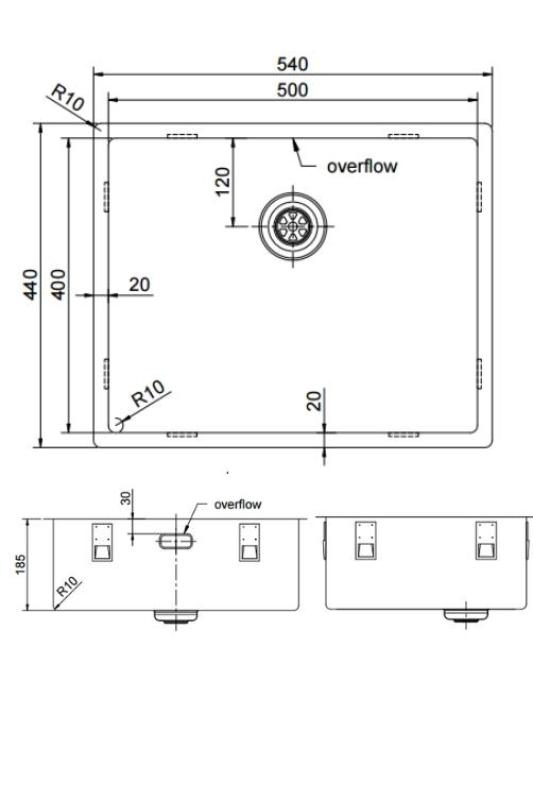 Pure.Sink Exclusivo RVS diskbänk 50x40 cm 10mm radie undermontering, planmontering och övermontering PEX5040-02