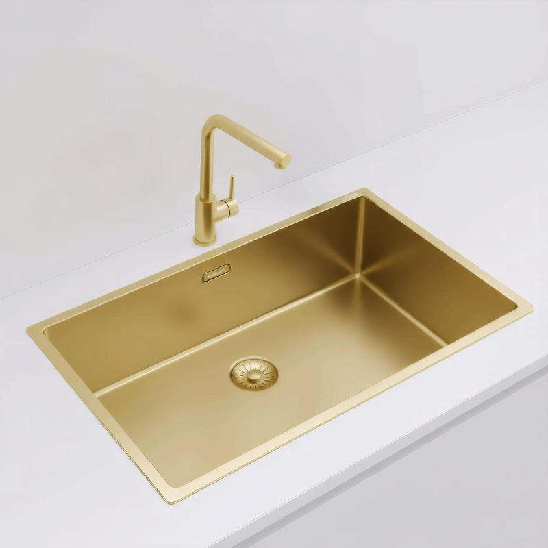 Pure.Sink Exclusivo stor guld diskbänk 70x40 cm 10mm radie undermontering, planmontering och övermontering PEX7040-60