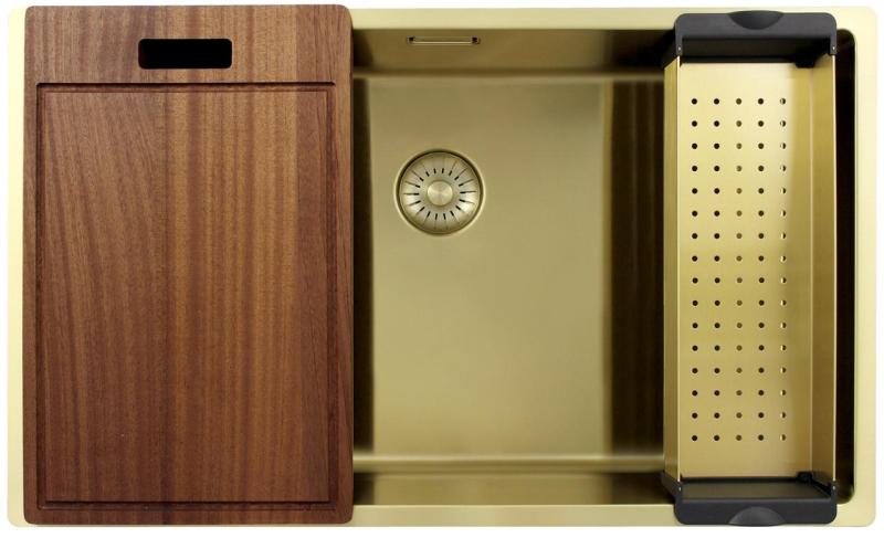 Pure.Sink Exclusivo stor guld diskbänk 70x40 cm 10mm radie undermontering, planmontering och övermontering PEX7040-60