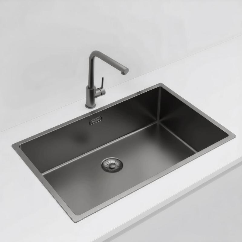 Pure.Sink Exclusivo stor Gun metal diskho 70x40 cm 10mm radie undermontering, planmontering och övermontering PEX7040-61