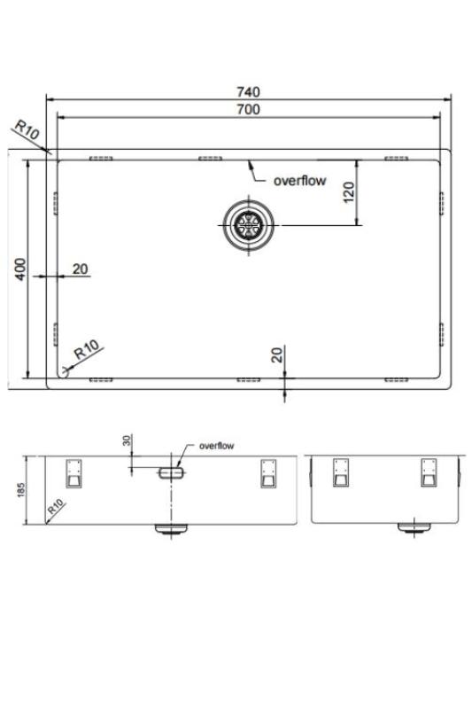 Pure.Sink Exclusivo stora koppar diskbänk 70x40 cm 10mm radie undermontering, planmontering och övermontering PEX7040-62