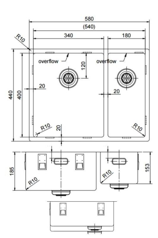 Pure.Sink Exclusivo rostfritt stål 1,5 en och en halv diskho 34+18 cm 10mm radie PEX341840-02