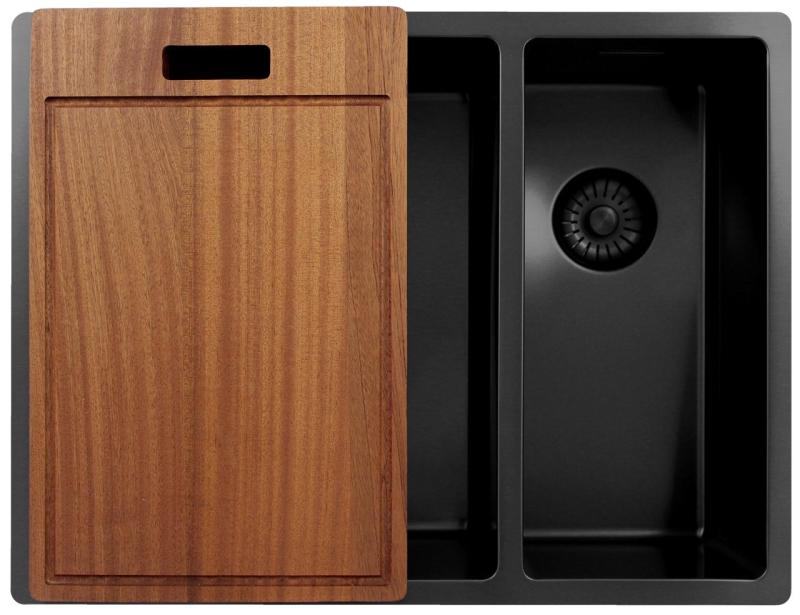 Pure.Sink Exclusivo Gun Metal 1,5 en och en halv diskbänk 34+18 cm 10mm radie PEX341840-61