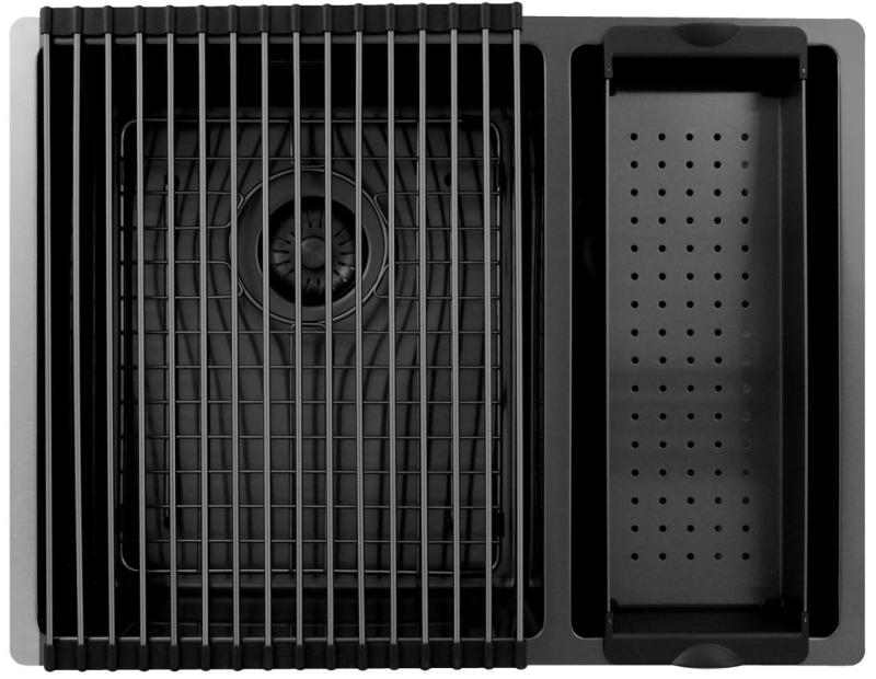 Pure.Sink Exclusivo Gun Metal 1,5 en och en halv diskbänk 34+18 cm 10mm radie PEX341840-61