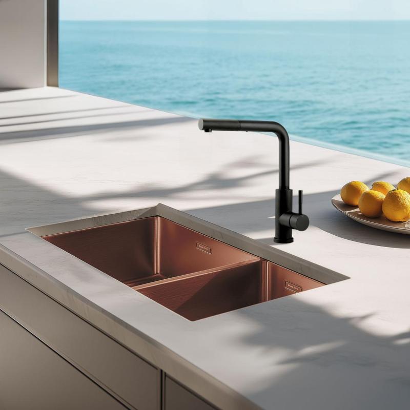 Pure.Sink Exclusivo Koppar 1,5 en och en halv diskho 34+18 cm 10mm radie PEX341840-62