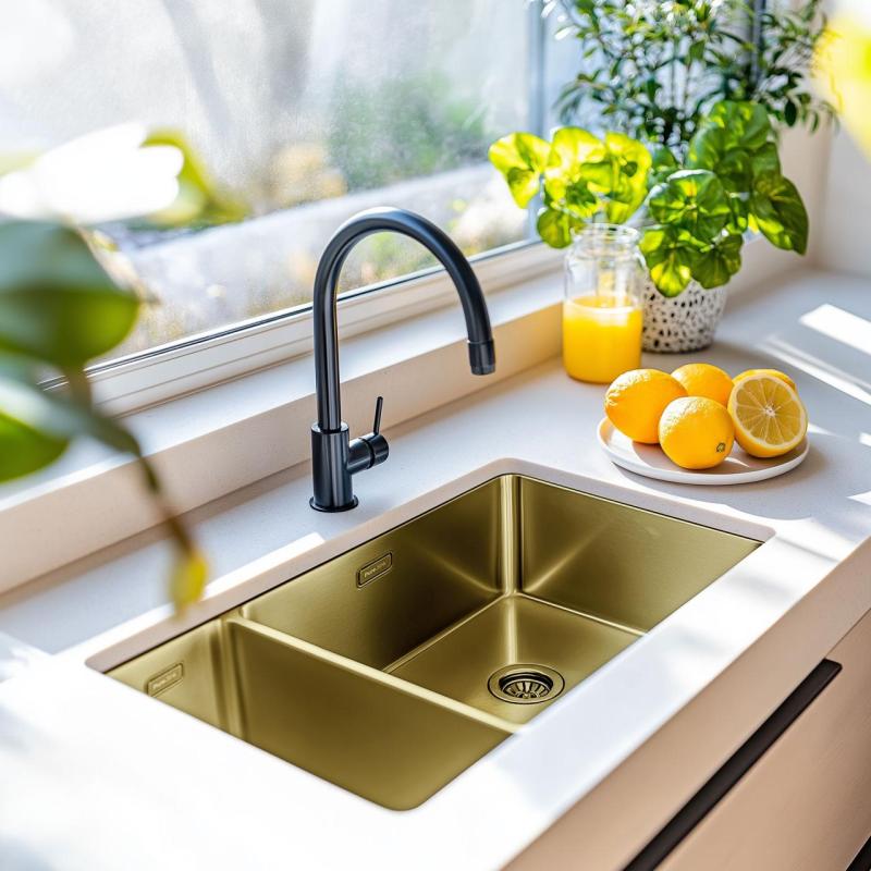Pure.Sink Exclusivo Guld 1,5 en och en halv diskho 18+34 cm 10mm radie PEX183440-60