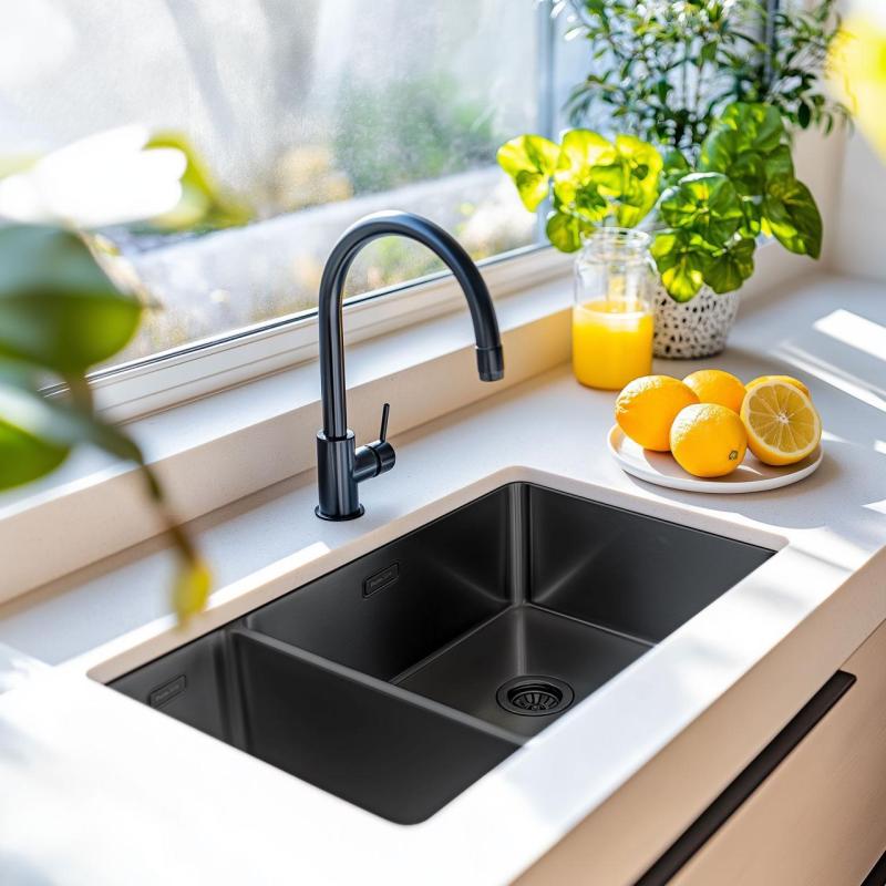 Pure.Sink Exclusivo Gun Metal 1,5 en och en halv diskho 18+34 cm 10mm radie PEX183440-61