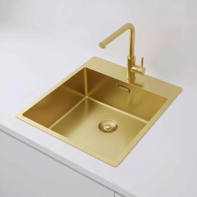 Pure.Sink Exclusivo Guld diskbänk 44x52 cm Tapwing med kranhålsbänk 10mm radie PEX4040T-60