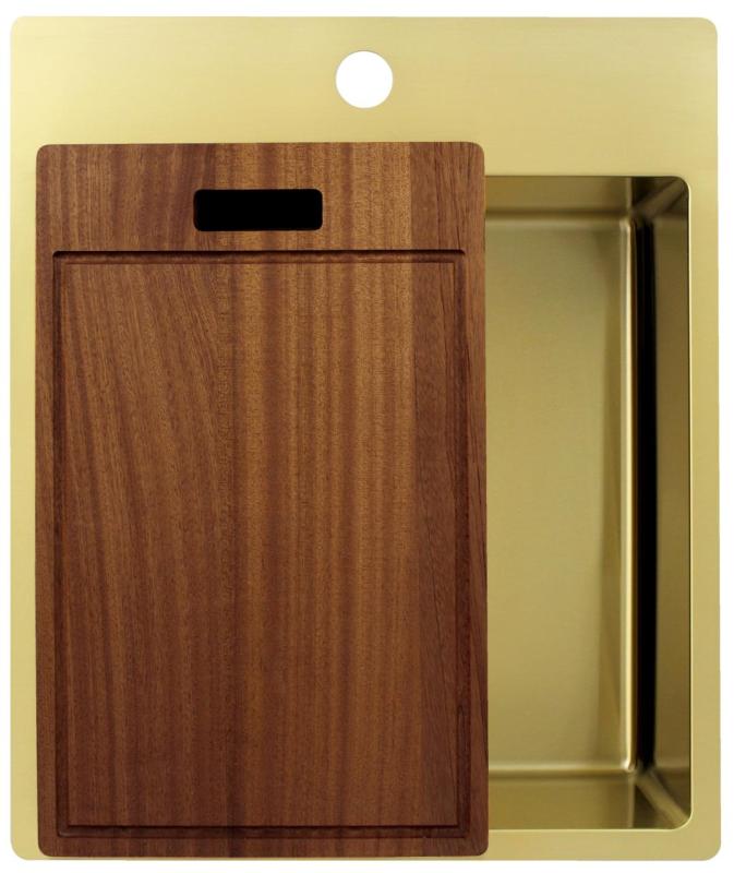 Pure.Sink Exclusivo Guld diskbänk 44x52 cm Tapwing med kranhålsbänk 10mm radie PEX4040T-60