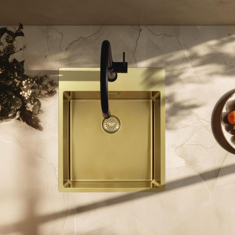 Pure.Sink Exclusivo Guld diskbänk 44x52 cm Tapwing med kranhålsbänk 10mm radie PEX4040T-60