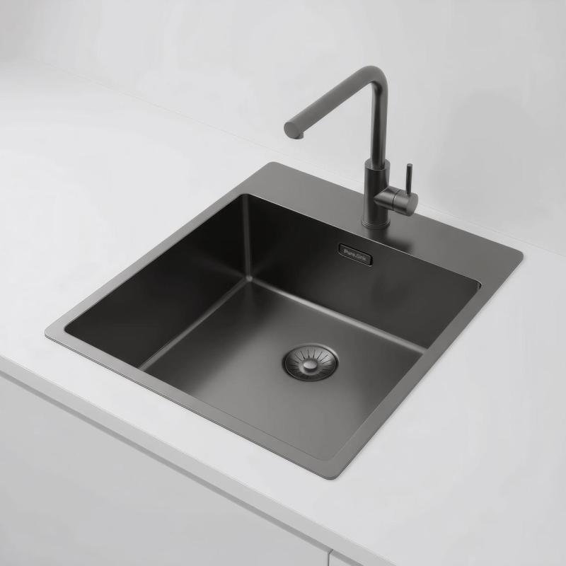 Pure.Sink Exclusivo Gun Metal diskbänk 44x52 cm Tapwing med kranhålsbänk 10mm radie PEX4040T-61
