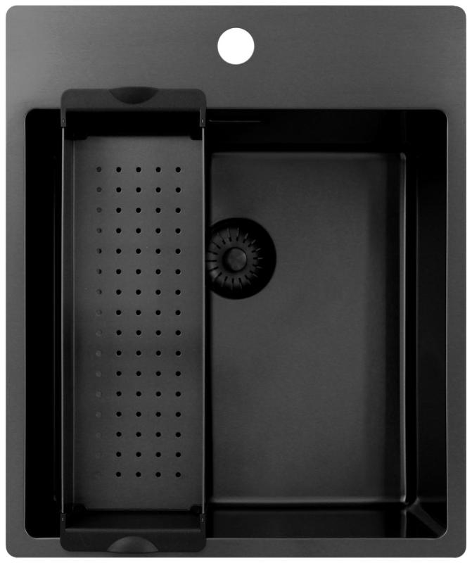 Pure.Sink Exclusivo Gun Metal diskbänk 44x52 cm Tapwing med kranhålsbänk 10mm radie PEX4040T-61