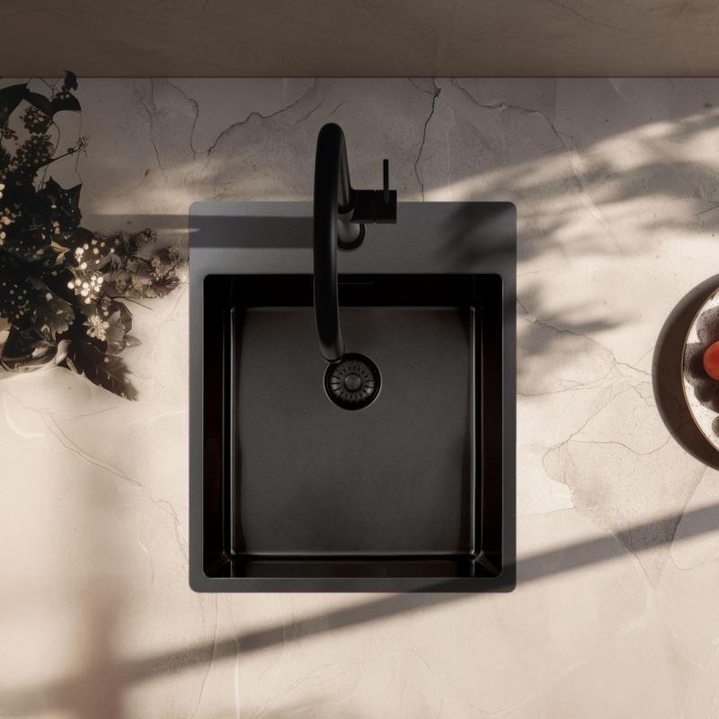 Pure.Sink Exclusivo Gun Metal diskbänk 44x52 cm Tapwing med kranhålsbänk 10mm radie PEX4040T-61