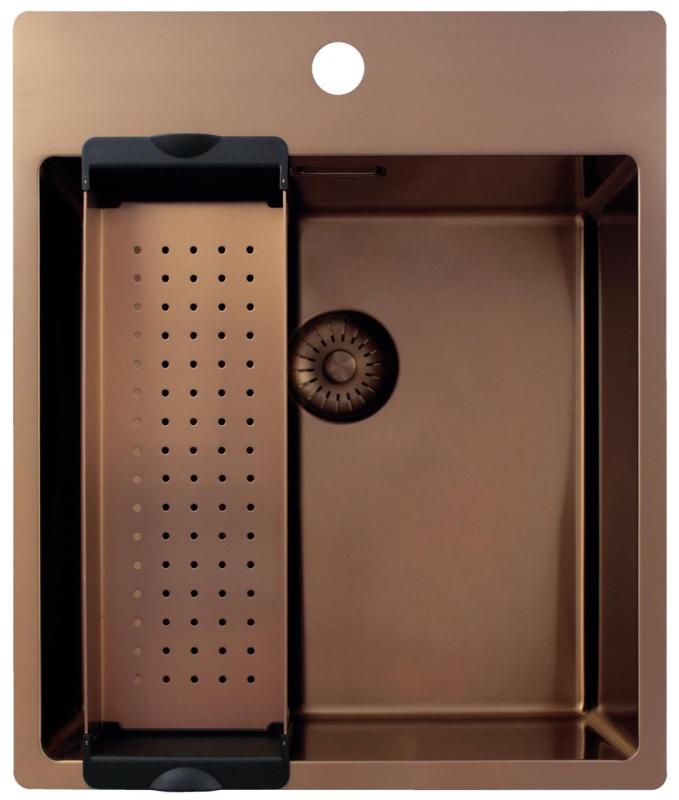 Pure.Sink Exclusivo Koppar diskho 44x52 cm Tapving med kranhålsbänk 10mm radie PEX4040T-62