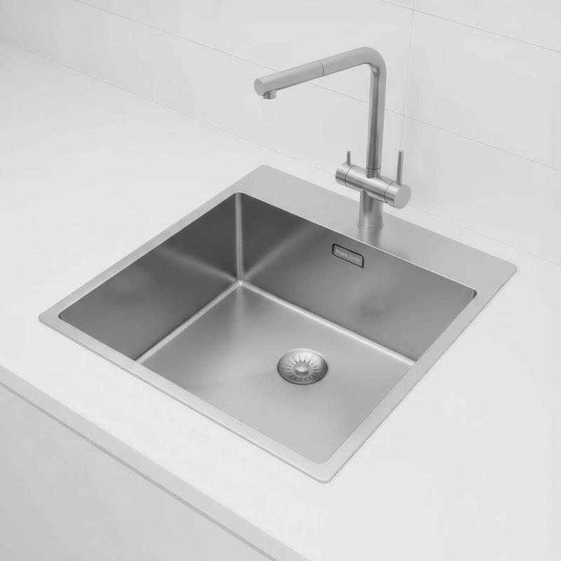Pure.Sink Exclusivo RVS diskho 49x52 cm Tapwing med kranhålsbänk 10mm radie PEX4540T-02