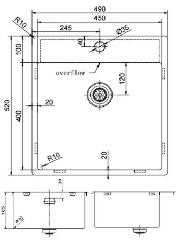Pure.Sink Exclusivo RVS diskho 49x52 cm Tapwing med kranhålsbänk 10mm radie PEX4540T-02