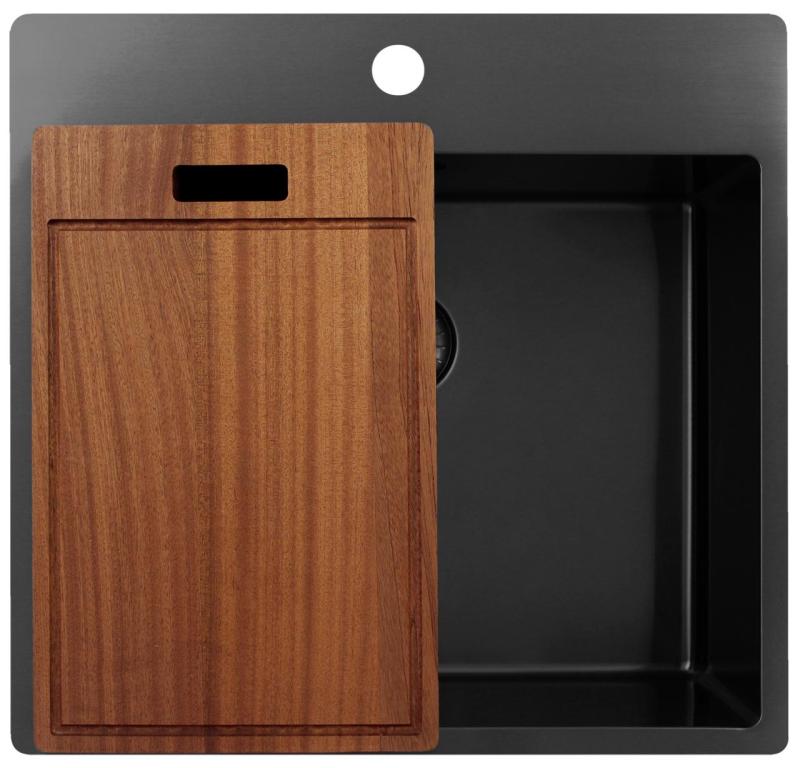 Pure.Sink Exclusivo Gun Metal diskbänk 54x52 cm Tapwing med kranhålsbänk 10mm radie PEX5040T-61