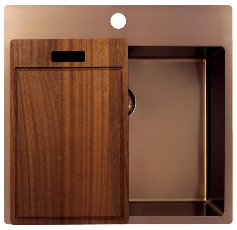 Pure.Sink Exclusivo Koppar diskbänk 54x52 cm Tapwing med kranhålsbänk 10mm radie PEX5040T-62