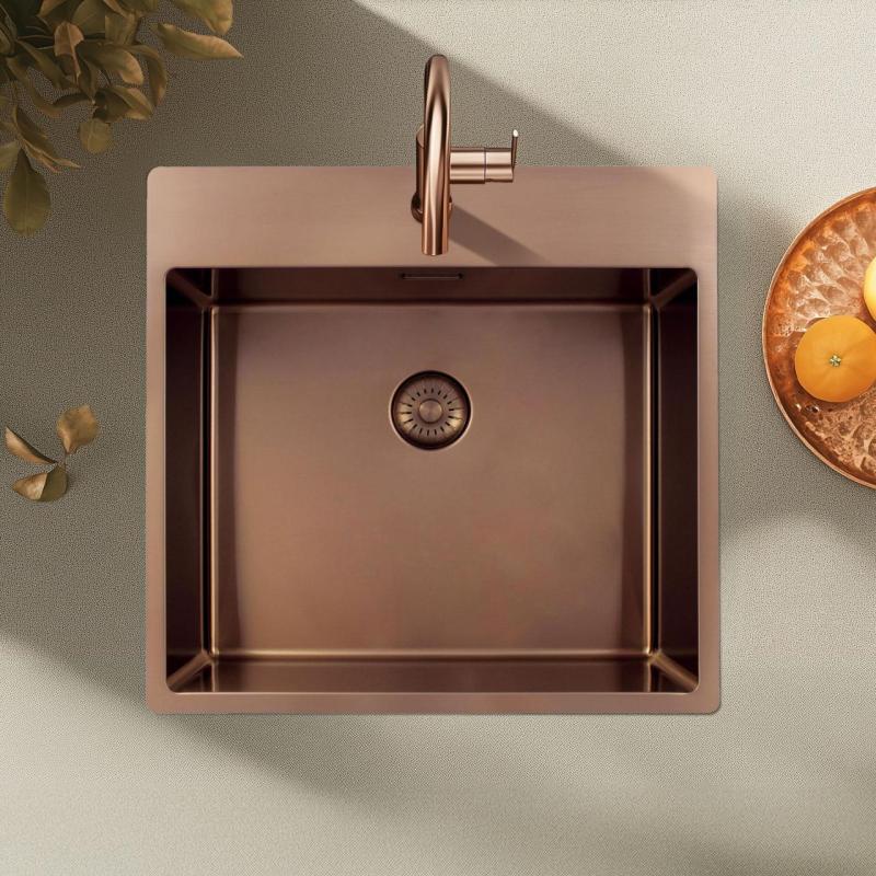 Pure.Sink Exclusivo Koppar diskbänk 54x52 cm Tapwing med kranhålsbänk 10mm radie PEX5040T-62