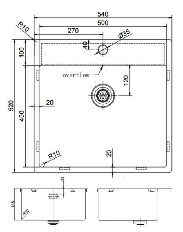 Pure.Sink Exclusivo Koppar diskbänk 54x52 cm Tapwing med kranhålsbänk 10mm radie PEX5040T-62