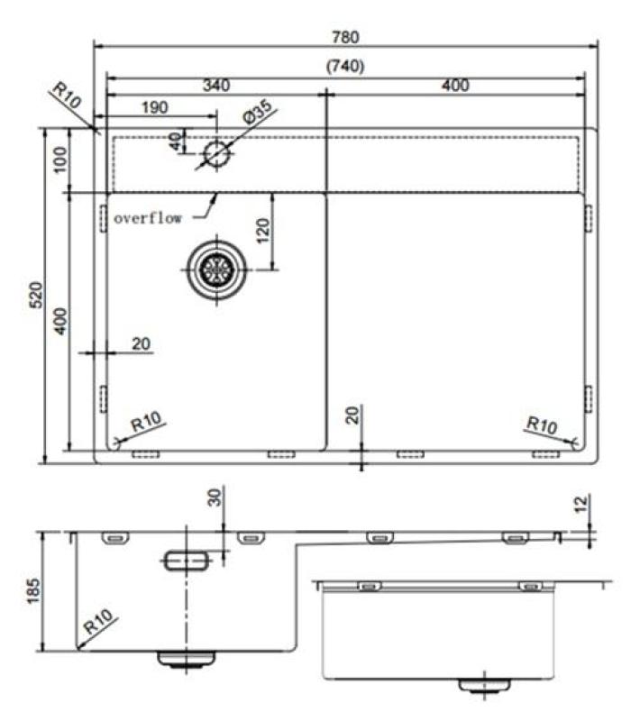 Pure.Sink Exclusivo RVS liten diskho med droppdel 78x52 cm Tapwing till vänster PEX3478LT-02