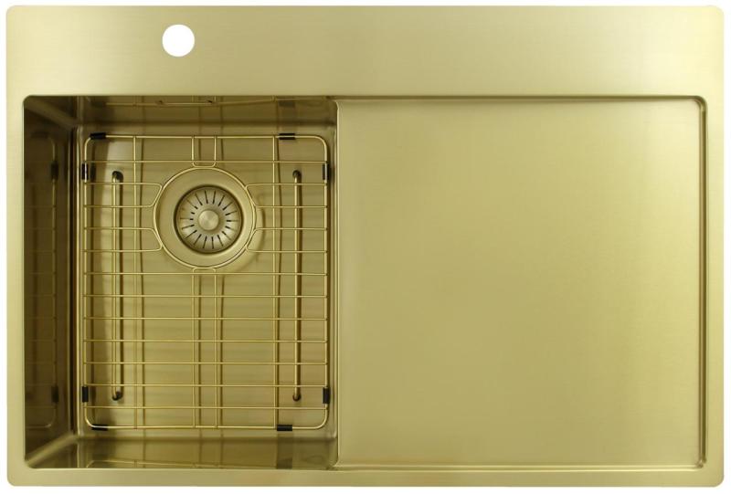 Pure.Sink Exclusivo Gyllene liten diskho med avrinningsdel 78x52 cm Kranvinge vänster PEX3478LT-60