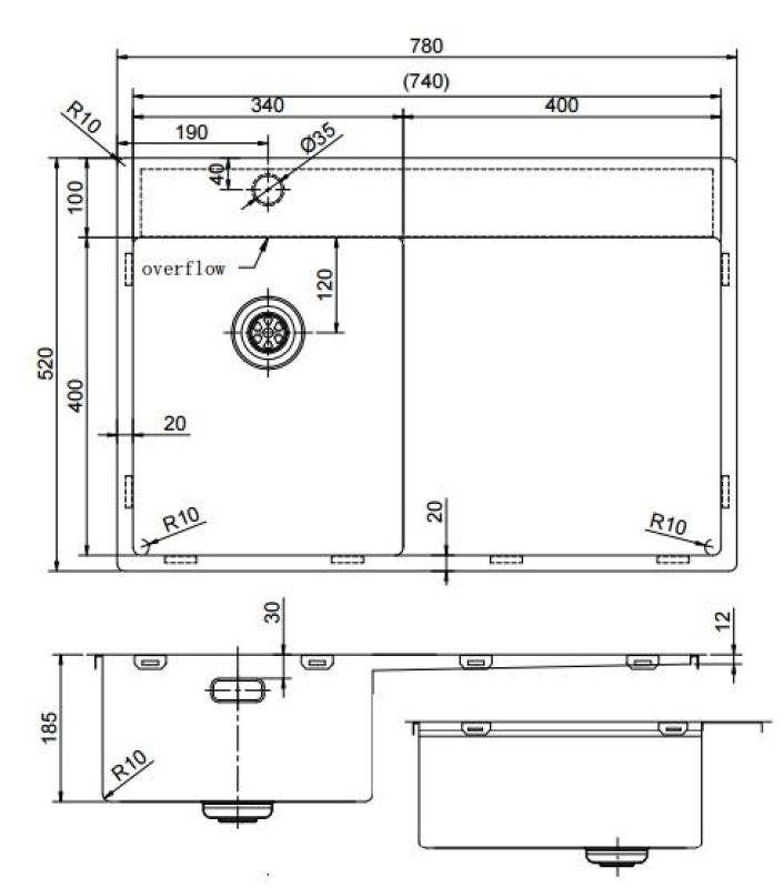 Pure.Sink Exclusivo Gyllene liten diskho med avrinningsdel 78x52 cm Kranvinge vänster PEX3478LT-60