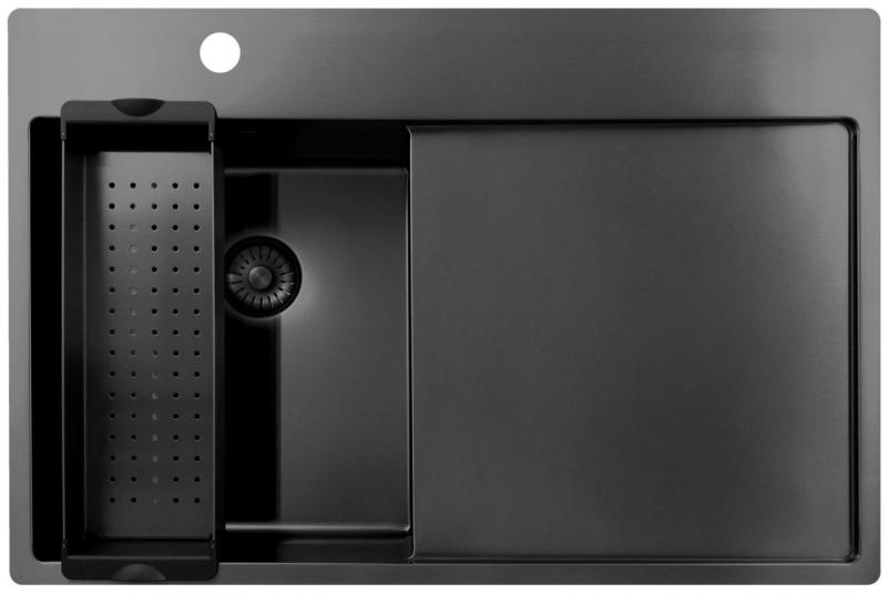 Pure.Sink Exclusivo Gun Metal liten diskbänk med avrinningsdel 78x52 cm Tapwing till vänster PEX3478LT-61