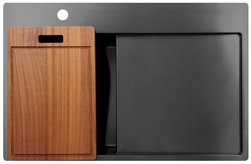 Pure.Sink Exclusivo Gun Metal liten diskbänk med avrinningsdel 78x52 cm Tapwing till vänster PEX3478LT-61