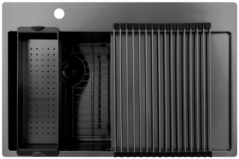 Pure.Sink Exclusivo Gun Metal liten diskbänk med avrinningsdel 78x52 cm Tapwing till vänster PEX3478LT-61