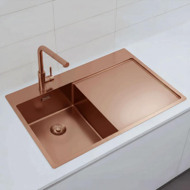 Pure.Sink Exclusivo Koppar liten diskbänk med avrinningsyta 78x52 cm Tapwing vänster PEX3478LT-62