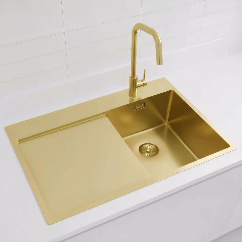 Pure.Sink Exclusivo Gyllene liten diskho med avrinningsyta 78x52 cm Kranvinge höger PEX3478RT-60
