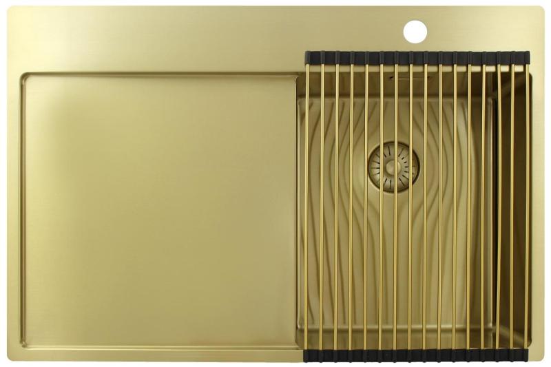 Pure.Sink Exclusivo Gyllene liten diskho med avrinningsyta 78x52 cm Kranvinge höger PEX3478RT-60