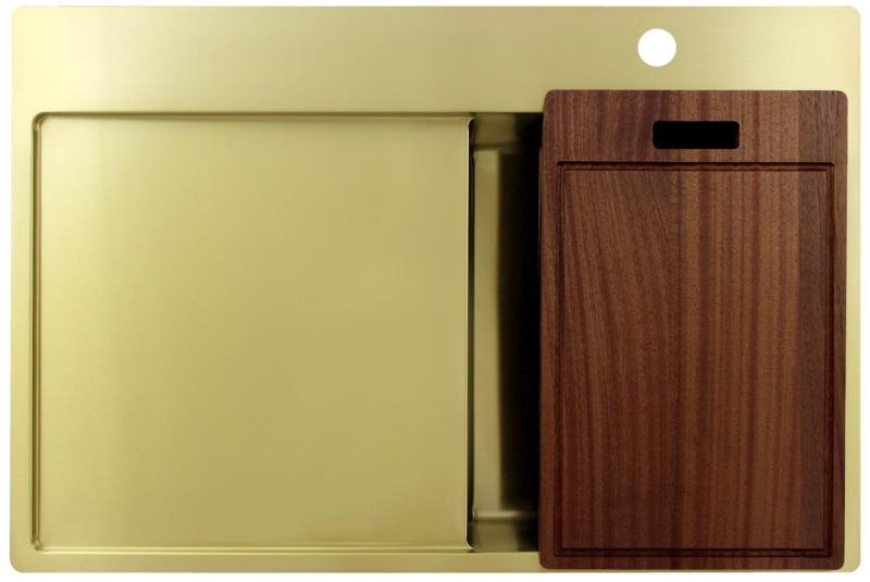 Pure.Sink Exclusivo Gyllene liten diskho med avrinningsyta 78x52 cm Kranvinge höger PEX3478RT-60