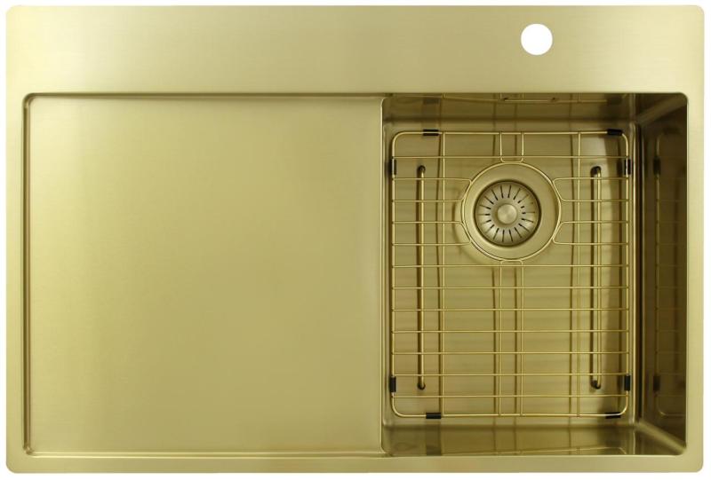 Pure.Sink Exclusivo Gyllene liten diskho med avrinningsyta 78x52 cm Kranvinge höger PEX3478RT-60