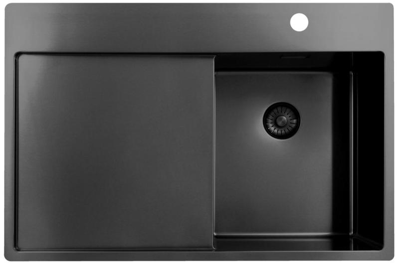 Pure.Sink Exclusivo Gun Metal liten diskho med avrinningsyta 78x52 cm Tapwing höger PEX3478RT-61