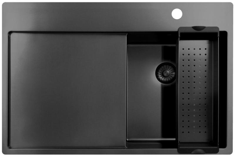 Pure.Sink Exclusivo Gun Metal liten diskho med avrinningsyta 78x52 cm Tapwing höger PEX3478RT-61