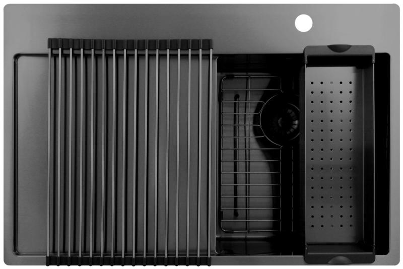 Pure.Sink Exclusivo Gun Metal liten diskho med avrinningsyta 78x52 cm Tapwing höger PEX3478RT-61