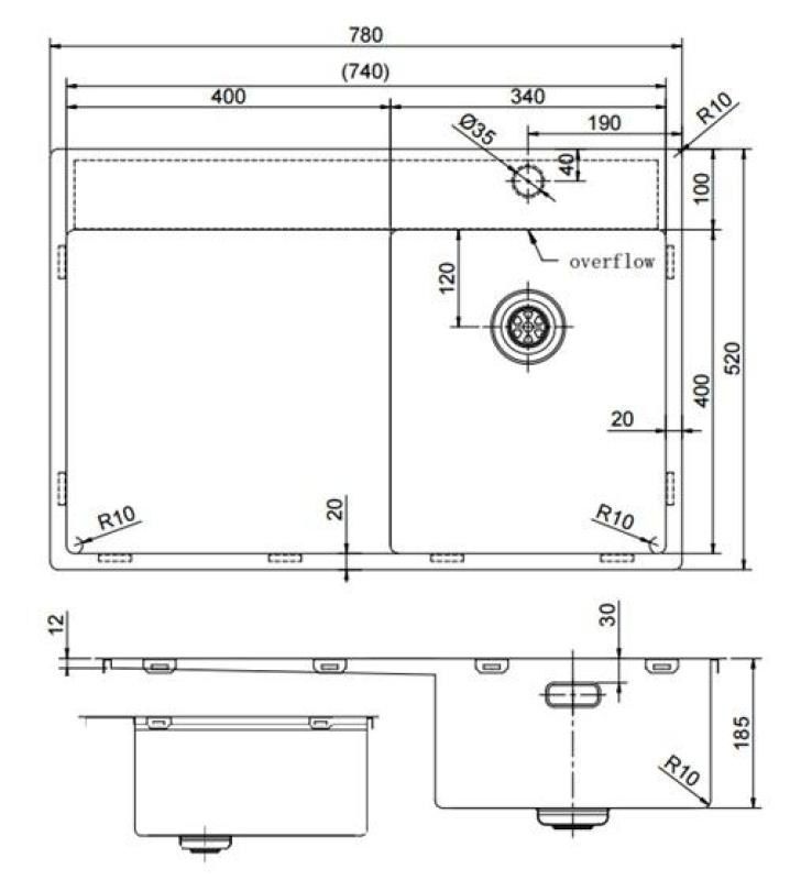 Pure.Sink Exclusivo Gun Metal liten diskho med avrinningsyta 78x52 cm Tapwing höger PEX3478RT-61